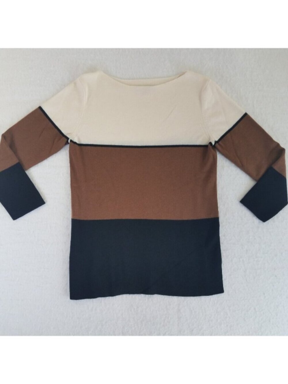 Colorblock Sweater Wool Blend SMALL Cream Tan Black